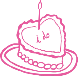 Drawing of a heart-shaped cake iced “i do”