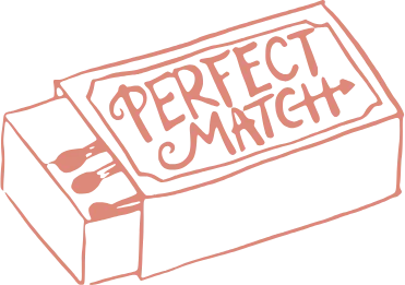 Drawing of a matchbox printed “Perfect Match”